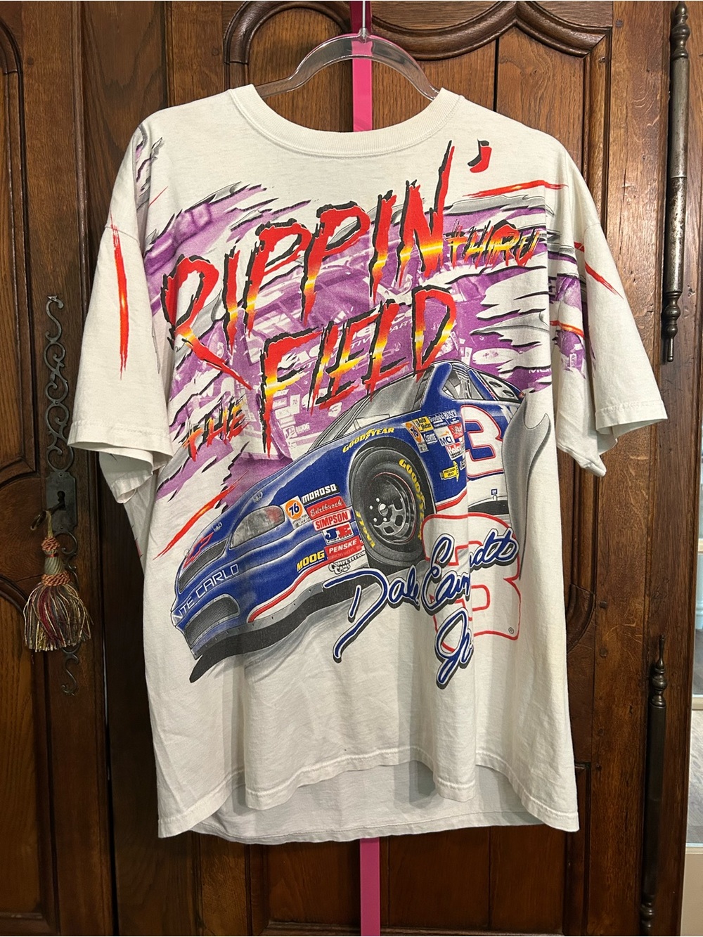 Chase Authentics White Tee with Blue Race Car & Purple Graphic
